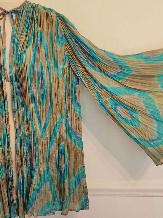 Sister Max Tops - Sister Max Flared Sleeve Silk Bohemian Pleated Top Cardigan Medium Dyed Design